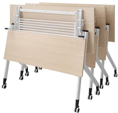 Zusammenklappbarer Besprechungstisch 3er Set - Mobiler Trainingstisch mit Klappdeckel, Rechteckiger Rolltisch für Konferenz- & Trainingsräume - Multifunktionaler Computertisch