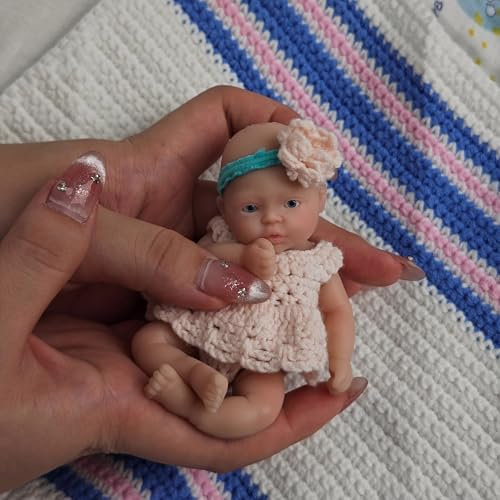MYREBABY 4.5 Miniature Silicone Babies Doll Reborn Baby Doll Silicone Ful Body Micro Realistic Newborn Eyes Open Cute Baby Girl That Look Real Soft Anti-Stress Doll
