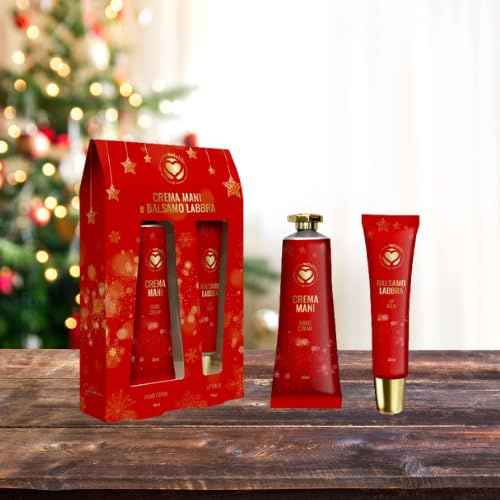 Set regalo crema mani 30 ml + balsamo labbra 15 ml, rosso Idea regalo Natale