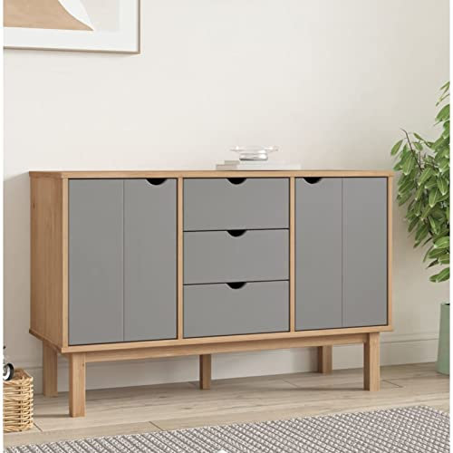Xichuzi Sideboard OTTA Braun&Grau 113,5x43x73 cm Massivholz Kiefer, Kommode Schlafzimmer, Kommoden & Sideboards, Wohnzimmerschrank, Flur Kommode, Zimmer Möbel - 348592