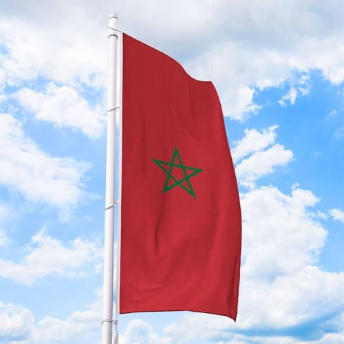 Marokko Flagge 120 x 300 cm - für Fahnenmast, Marokkofahne aus reißfestem Fahnen-Polyester-Stoff, Hissfahne Hochformat wetterfest und UV-beständig