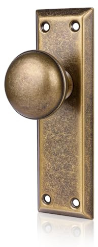 newliplace 2 Pack Single Sided Old Style Dummy Door Knobs Interior, Vintage Antique Brass Long Plate Dummy Door Handles