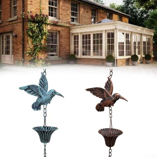Chaîne de pluie réglable de 2,6 m, gouttières, colibri pour gouttières, gouttières, gouttières, décoration extérieure (bleu)