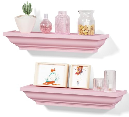 Alsonerbay Schweberegal Wandregal Rosa 2er Set, Regal Wand Holz 43x10x7.5cm Wandboard Bücherregal für Schlafzimmer Wohnzimmer Badezimmer Küche