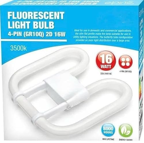 Cambridge Lifestyles ® 16w 2D Square 4-Pin GR10q Cap Standard White (4000k) Compact Fluorescent Lamp, 16W 4 Pin Branded Long Life