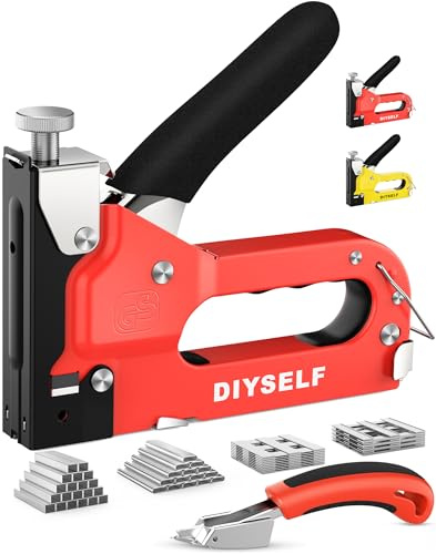 DIYSELF Staple Gun for Wood, 4-in-1 Upholstery Staple Gun Heavy Duty, Fabric Stapler, grapadora para madera, Adjustable Manual Wood Staple Guns for Upholstering, Wall, Craft, with 4000 Staples/Remover