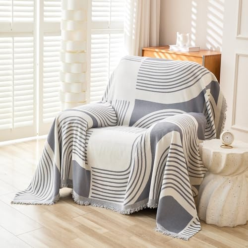 WEYOND Boho Sofa Überzug, Sofabezug, Couch Überwurf, 180 x 230 cm, Grau