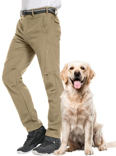 Winebox Mens Waterproof Winter Trousers,Hiking Fleece Lined Thermal Softshell Ski Cargo Pants for Outdoor Walking Climbing(Khaki-32)
