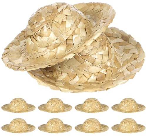 ORFOFE 10piezas Sombreros De Paja Artesanal para Muñeca Pequeña De Gorro De Paja Mano para Manualidades Joyería y Prendas para Gorro Cumpleaños y Sombrero Bufon