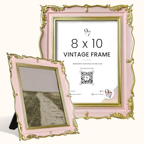 97 Decor Vintage Picture Frame 8x10 - Antique 8x10 Pink Gold Frame For Tabletop And Wall Hanging, Fancy 8 x10 Photo Frame Coquette Wall Decor