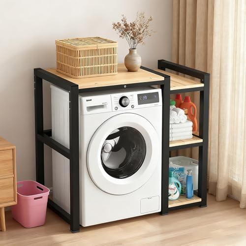 SOFACHEN Estantería Lavadora - Estante Multifuncional Ajustable de 3 Niveles, para Secadora en Lugares para Lavadora, Baño y Lavandería (Negro)