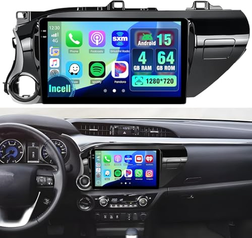 4+64G Android Autoradio med skärm för Toyota Hilux Pick Up AN120 2015-2020 Trådlös Carplay, Autoradio med Navi 10.1 Tum Incell skärm Android Auto/FM/RDS/Backkamera