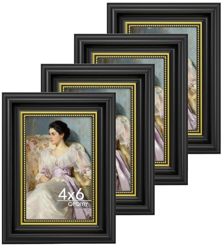 QPQIYIY 4 Pack 4x6 Picture Frame, Black Picture Frames 4 x 6 Wall Hanging or Tabletop, Vertical or Horizontal Display