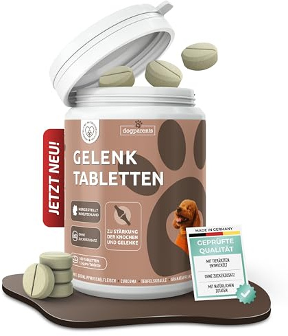 Gelenktabletten Hund [MADE IN GERMANY, ZUCKERFREI & LABORGEPRÜFT] Hochwirksame Formel mit Grünlippmuschel, MSM, Glucosamin, Curcuma, Granatapfel & Teufelskralle für Knochen & Gelenke (150g (1er Pack))