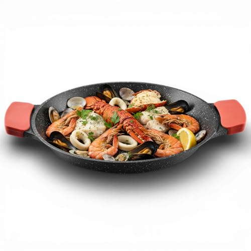 ROYAL SWISS Poêle à paella 36 cm - Compatible induction - Fonte d'aluminium avec revêtement antiadhésif en marbre - Pour tous types de feux - Passe au lave-vaisselle - Poêle à paella pour 11 à 18