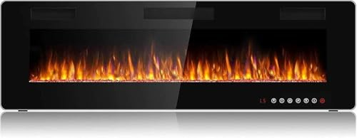Waleaf Chimenea Eléctrica, 60/152.4cm Chimeneas Electricas Decorativas con Calefacción, Efecto de Llama 3D, 12 Colores de Llama, Termostato 750/1500W, Chimenea Empotrada y Montada en Pared