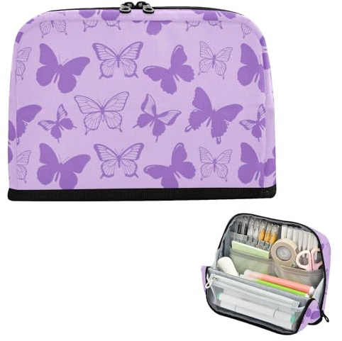 decor gift Pencil Pouches Large Capacity Fashion Lilac Butterflies Pen Bag With Compartment for Teens Office cartucheras escolares para lapices para ninas