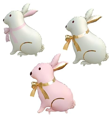 Koboko Hase Folienballon Geburtstag, 3 Stück Hase Luftballon Oster Deko, Rosa Osterballons Hasen Deko, Tier Luftballons Beige Osterhase Deko, Ostern Deko Ballon Kaninchen für Häschenparty Ostern Party