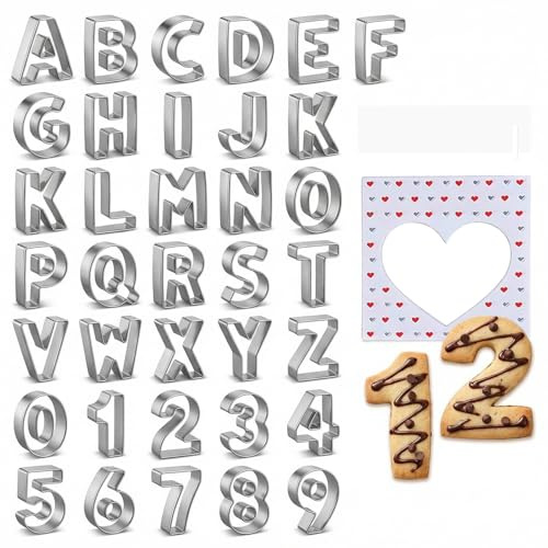 36 Pcs Stainless Steel Alphabet Number Cookie Cutters Set, Letter & Number Baking Molds, Small Biscuits Mold Tools for Biscuits, Cakes, Fondant, Fruit & DIY Baking