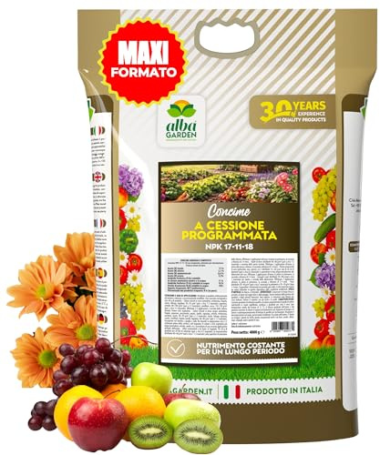 Albagarden - Concime Granulare a Cessione Programmata - MAXI 4 kg - Nutrimento per Orto, Prato e Piante Ornamentali - Concime NPK 17-11-18
