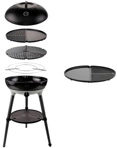 CADAC Carri Chef 50 BBQ/Dome Set + Grill 2 Braai 50-30mbar - Barbacoa de Gas ø46cm con Revestimiento GreenGrill, Termómetro y Parrilla de Doble Cara - Bolsas de Transporte Incluidas