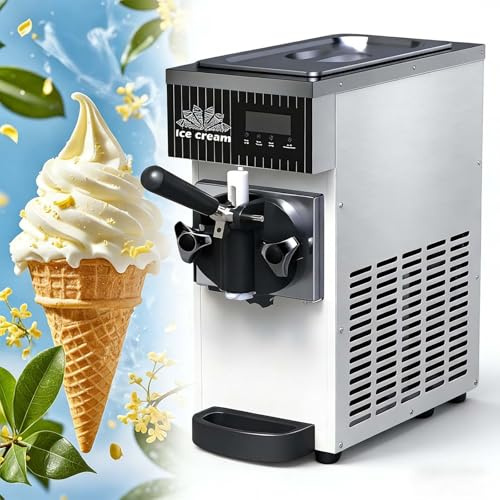 Máquina Comercial De Helado De Un Solo Sabor, Máquina Comercial De Helado Soft, 4 A 5L/H, Panel Táctil LCD, Limpieza Automática, Si-stema De Preenfriamiento, Máquina De Encimera(White)