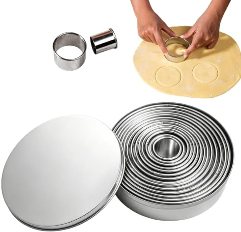14 Pcs Stainless Steel Round Cookie Cutters Set, Circle Cookie Rings, Iscuit Cutters, Scone Cutter for Baking, Multi-Purpose Donut Meatpie Cutter, Practical Baking Tools for DIY Cake Fondant and Pas