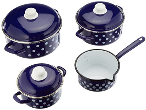 GSW 189606 Kochtopt-Set Pünktchen 7-tlg. blau-weiß, Stahl-Emaille, Kunststoff