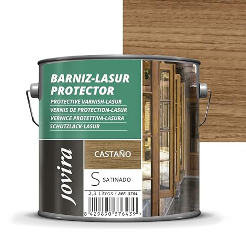JOVIRA PINTURAS BARNIZ-LASUR PROTECTOR SATINADO (7 colores) Protege, decora y embellece todo tipo de madera (2,3 Litros, Castaño) D-05A