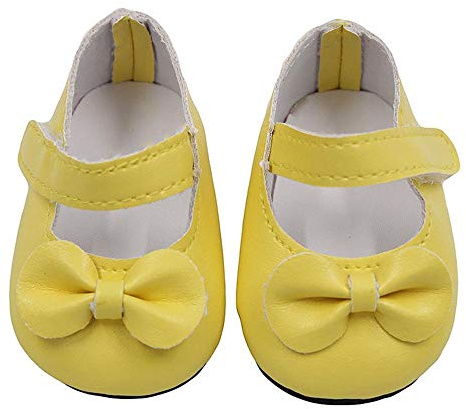 Aeromdale Scarpe da Bambola in PU Con Fiocco per Bambole Americane da 46 cm, Accessori per Giocattolo, Giallo, 1 Paio