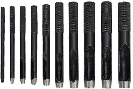 Oumefar 10PCS Round Leather Punch Set 1mm 10mm Belt Puncher Leder Hohlloch Puncher Stahl Hohlloch Stanzset für Leder Ösengürtel