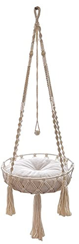 Ricemru Groß Katzenhängematte Wandmontage 50cm Handgestrickt Katzenschaukel Makramee Hängend Wand Seil Katzenbett Katzenbetten Wandhängend Katzensitz Inner und Outdoor