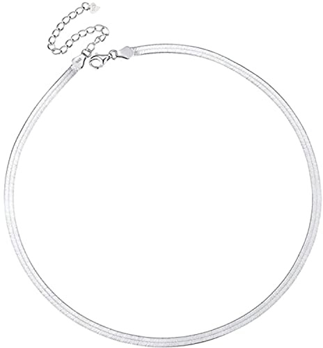 Yxyaolee 925 Silber Fischgrätenhalskette für Frauen Halskette Flache Schlangenkette Halskette Silber Halsband Halskette für Mädchen Halsband Halskette Geschenk für sie