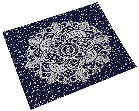 Manteles Individuales Gris Mandala Azul Salvamanteles Individuales Algodón Lino Lavable Individuales Mesa Resistente al Calor Bajoplatos Tapetes para Mesa Bajoplatos 30x45cm 8 Pcs