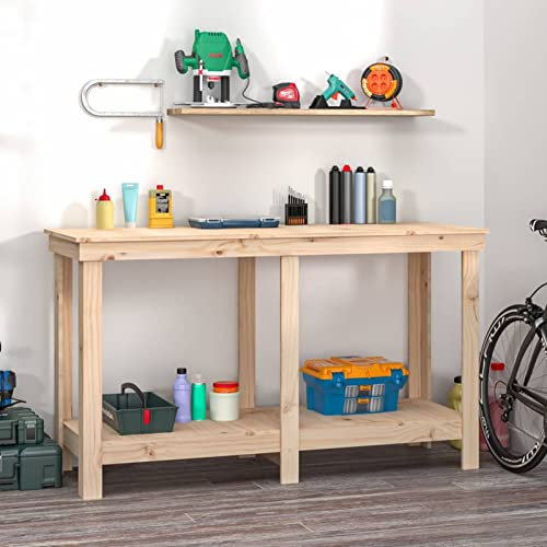 Tidyard Werkbank Arbeitstisch Tisch Werkstatttisch Garage Aufbewahrung Aufbewahrungstisch Werkstatt Werkstatttisch Montagewerkbank 140x50x80 cm Massivholz Kiefer