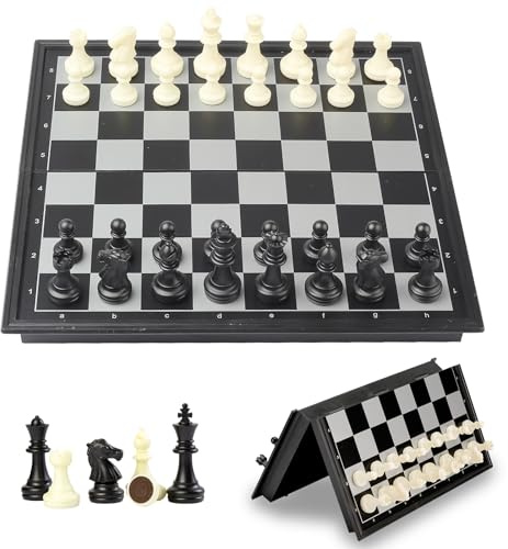 Magnetic Chess Set - Cestamor Chess Board Folding Travel Chess Portable - 2 Extra Queens - 25x25cm Board Games for Kids Adults Gifts