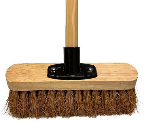 10” Indoor Soft Broom Sweeping Brush with Wooden Handle Natural Coco Bristles Indoor Floor Brush with Durable Support Bracket Cleaning Brush for Office Room and Garage (PACK OF 1)