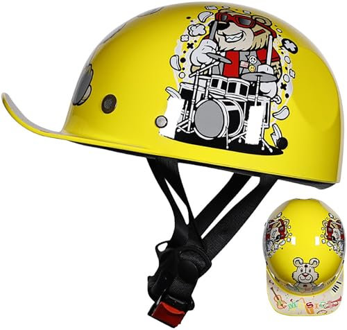 Vintage Kinder Halbschalenhelm Retro Kinder Baseball Kappe Halbhelm Skateboard Laufrad Helm Kinder Fahrradhelm Kinderbatterie Helm I,M=51-52CM