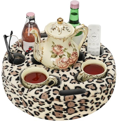 Couch Cup Holder Pillow, Cozy Glass Pillow, Couch Caddy for Drinks, Snacks, Remote, Cellphones, Tablets. Holds Drinks Standing and Prevents Spills for Car, Park (LeopardYellow)
