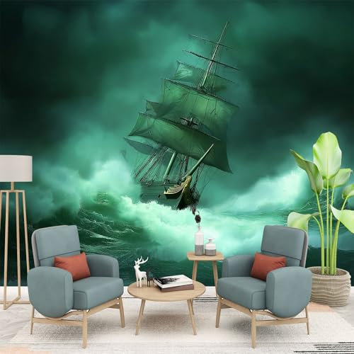 Wallpaper Carta Da Parati Murale Effetto Barca A Vela Sul Mare Verde 250 x 175 cm Fotomurali Sfondo Murale Decorazione Soggiorno Camera De Letto Sala Ufficio Fotomurali