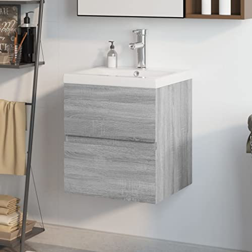 Xichuzi Meuble lavabo avec Bassin intégré Sonoma Gris Bois d'ingénierie,Vasque À Poser Salle De Bain,Lavabo Salle De Bain