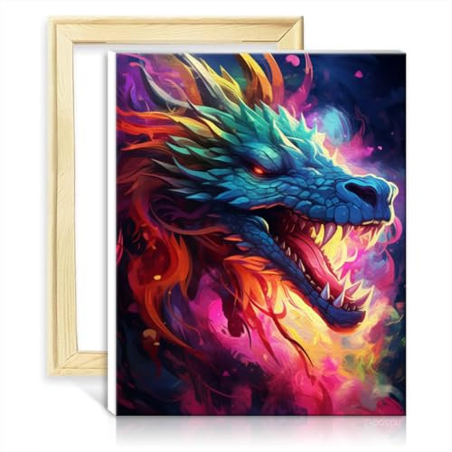 LiHEQING Malen-nach-Zahlen-Set, chinesischer Drache am Himmel, Ölgemälde zum Selbermachen mit Pinseln und Acrylbild als Dekoration für die Wohnung, selbst gestalteter Rahmen (30 x 40 cm)