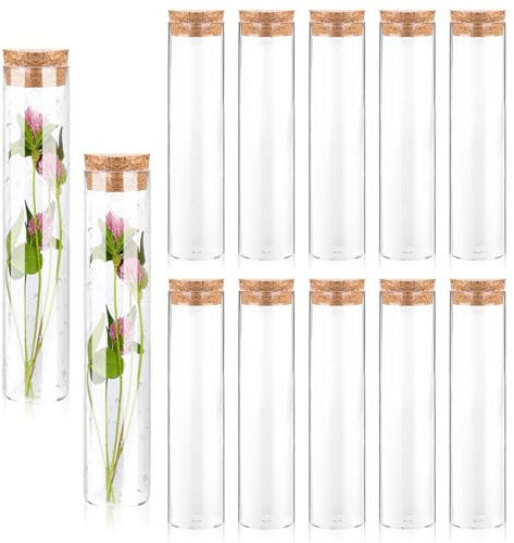 12 Stück Reagenzglas mit Flachboden Reagenzgläser Reagenzglas Kunststoff Vase für Blumen Hochzeit Kirche Heim Floristikbedarf 32x120mm