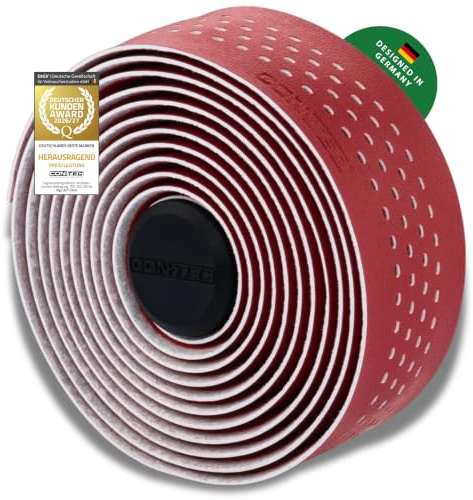 CONTEC Lenkerband Comfort.Micro, 2000x30x2,5 mm, aus EVA-Schaum mit Gel, selbstklebend und rutschsicher, mit Klebestreifen und 2 Lenkerstopfen, Paar, rot