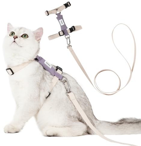 Sovarin Cat Harness and Leash Set - White Lightweight Soft Kitten Harness Escape Proof, Adjustable Travel Pet Harness for Walking，Easy Control Comfortable Outdoor (White, One Size Fits All)