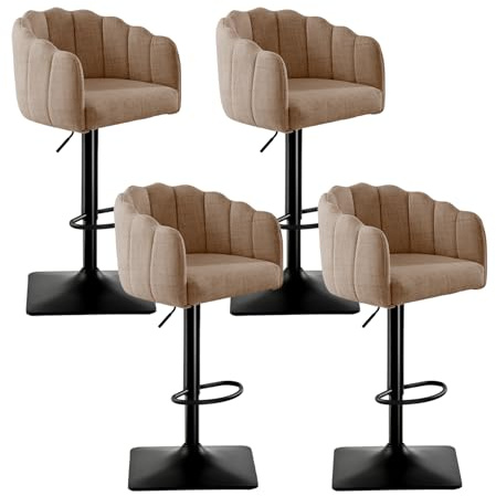 SUPPNEED Barhocker 4er Set mit Lehne, Leinen Bar Stühle Höhenverstellbar, Drehsessel für küchentheke, Barstuhl, Friseurstuhl, Küchenhocker, Esszimmerstühle Drehbar (4, Khaki)