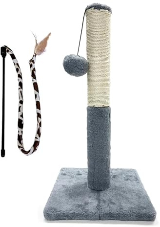 JWPET 48cm Cat Scratching Post, Vertical Sisal Rope Scratcher with Soft Plush Cover, Full Stretch Cat Claw Scratcher for Indoor Cats, Modern Grey Design (Grey)