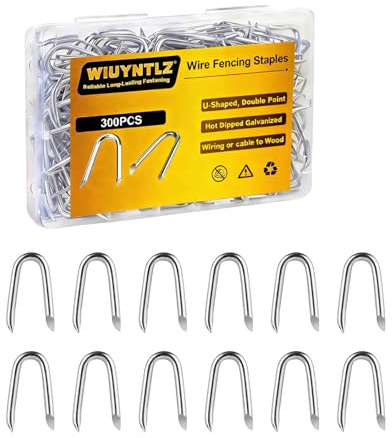 300 pcs Steel Wire Fencing Staples, Galvanized U-Shaped Fasteners Nails for Wire Mesh and Woven Fencing, Premium Fence Nails