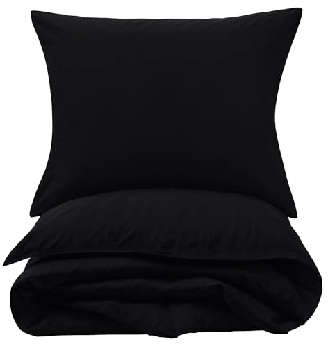 Carpe Sonno Biber Bettwäsche 135x200cm Schwarz [Made in Germany] - 100% Baumwolle - Set 2 teilig Kissen und Decke | Flanell Bettwäsche 135x200 Winter | Biber Bettbezug | Winterbettwäsche kuschelig