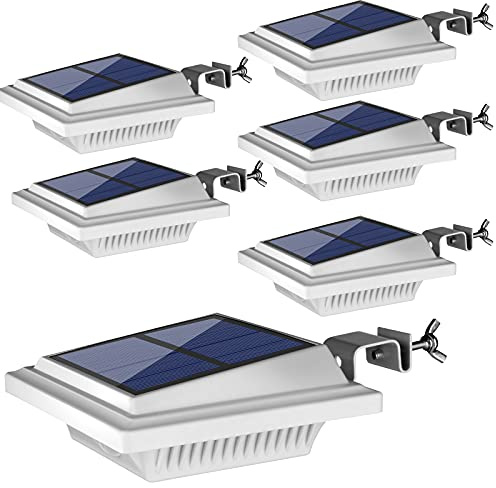 UniqueFire Outdoor Solar Gutter & Fence Lights, 40 LEDs, Waterproof Security Lamps for Eaves, Garden, Landscape, Walkway (6PCS White, Cold Light)